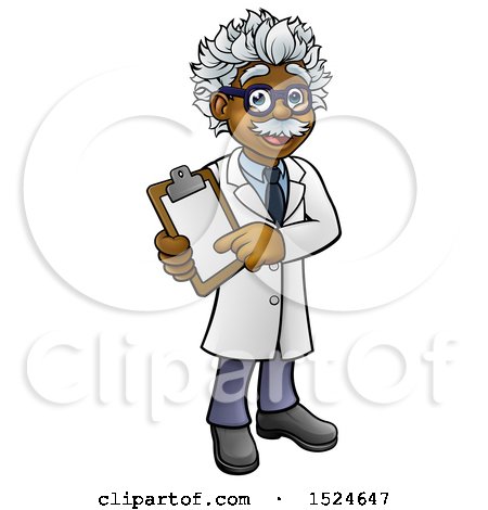 Clipart of a Happy Male Scientist or Doctor Holding a Clip Board - Royalty Free Vector Illustration by AtStockIllustration