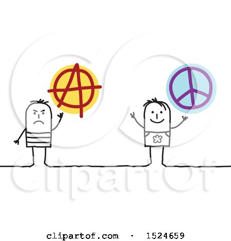 Clipart of Stick Men with Peace and Anarchy Signs - Royalty Free Vector Illustration by NL shop