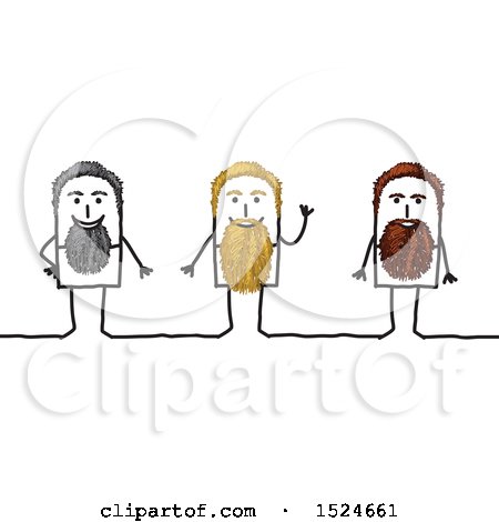 Clipart of Stick Men with Gray, Blond and Brunette Beards - Royalty Free Vector Illustration by NL shop