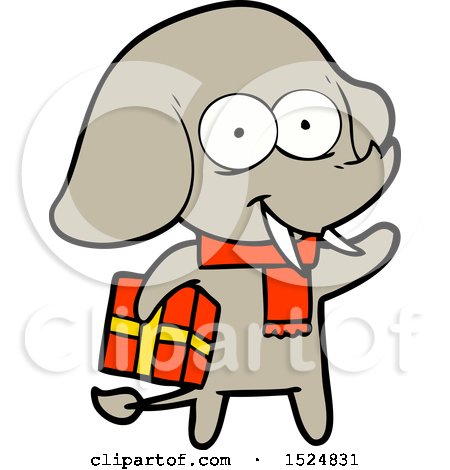 Cute Cartoon Christmas Elephant holding a gift by lineartestpilot
