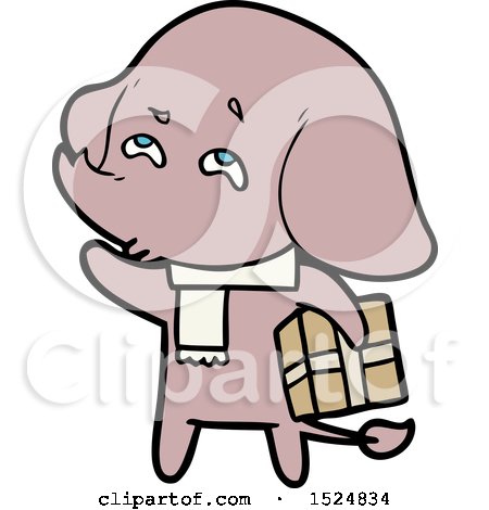 Cute Cartoon Christmas Elephant holding a gift by lineartestpilot