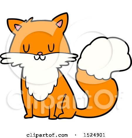 Clipart Of A Cartoon Happy Fox Or Cat Sitting - Royalty Free Vector Illustration by lineartestpilot