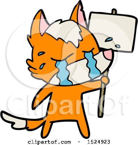 Cartoon Sad Little Fox with Protest Sign by lineartestpilot