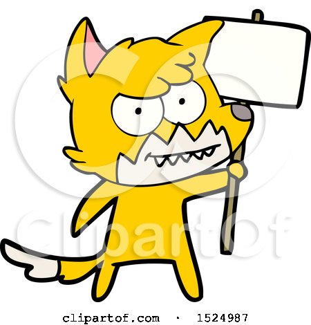 Cartoon Clipart Of a Fox Holding a Sign by lineartestpilot