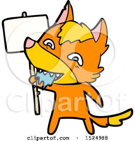 Cartoon Clipart Of a Fox Holding a Sign by lineartestpilot
