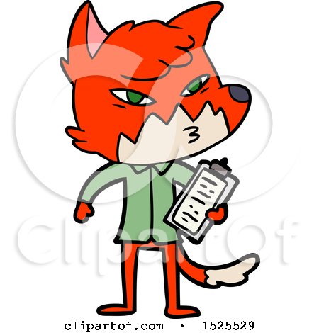 Clipart Cartoon of a Fox Scientist Holding a Clipboard by lineartestpilot