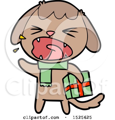 Cute Cartoon Dog with Christmas Present by lineartestpilot