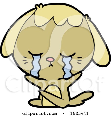 Cartoon Clipart of a Sad Dog Crying by lineartestpilot