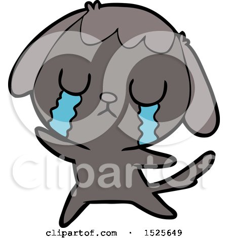 Cartoon Clipart of a Sad Dog Crying by lineartestpilot