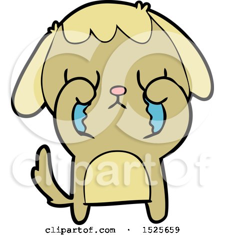 Cartoon Clipart of a Sad Dog Crying by lineartestpilot