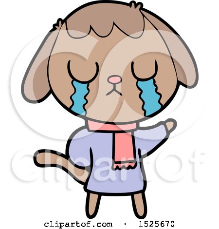 Cartoon Clipart of a Sad Dog Crying by lineartestpilot