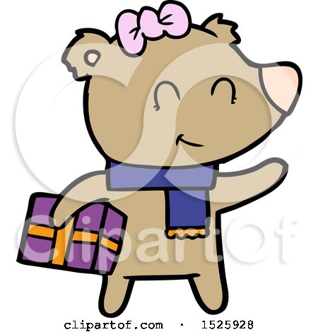 Cartoon Bear with Present by lineartestpilot
