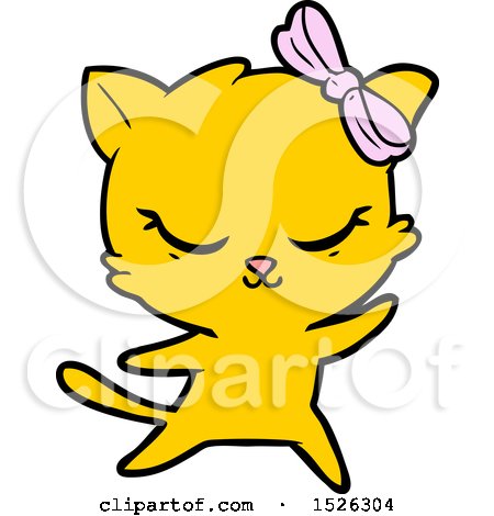 Cute Cartoon Cat with Bow by lineartestpilot