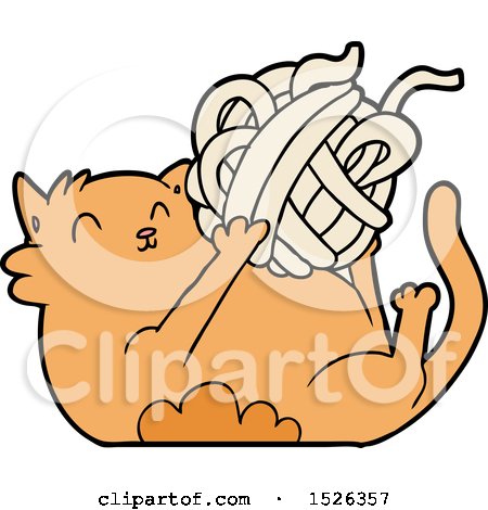 Cartoon Cat Playing with Ball of String by lineartestpilot