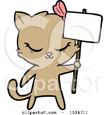 Cute Cartoon Cat with Sign by lineartestpilot