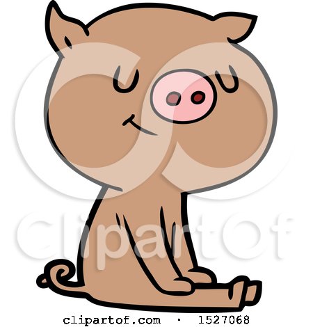 Happy Cartoon Pig Sitting by lineartestpilot