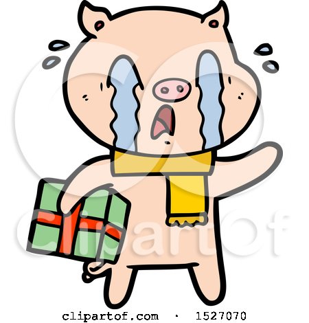 Crying Pig Cartoon Delivering Christmas Present by lineartestpilot