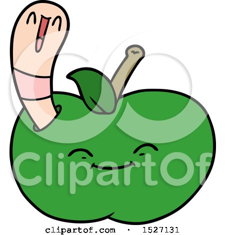 Cartoon Happy Worm in an Apple by lineartestpilot