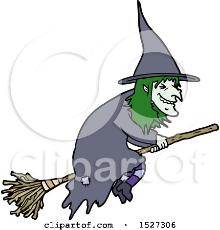 Cartoon Witch on Broom by lineartestpilot