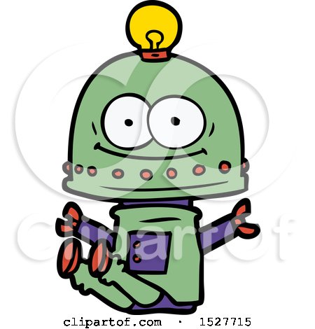 Happy Carton Robot with Light Bulb by lineartestpilot