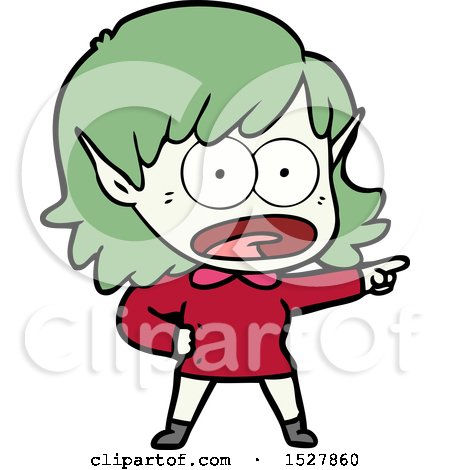 Cartoon Shocked Elf Girl Pointing by lineartestpilot