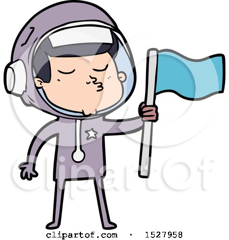 Cartoon Confident Astronaut Waving Flag by lineartestpilot