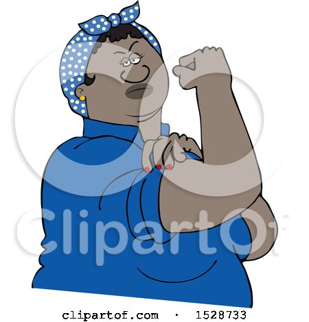 Clipart of a Cartoon Strong Black Rosie the Riveter Flexing Her Muscles - Royalty Free Vector Illustration by djart