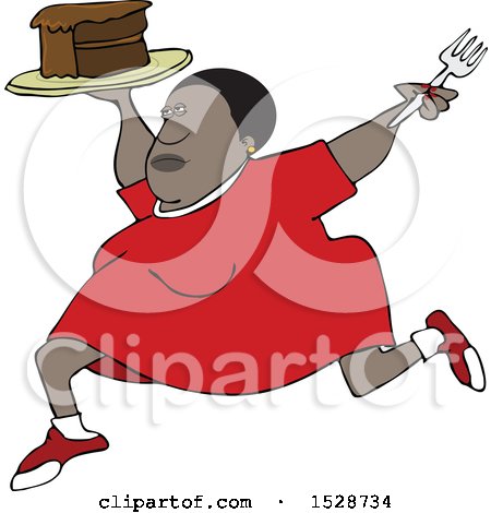 Clipart of a Cartoon Black Woman Running with a Cake - Royalty Free Vector Illustration by djart