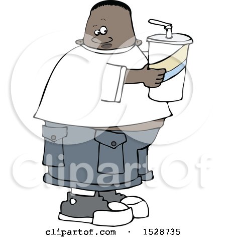 Clipart of a Cartoon Black Boy Holding a Large Fountain Soda - Royalty Free Vector Illustration by djart
