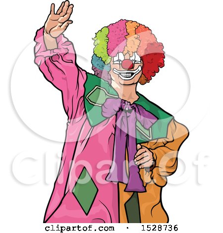 Clipart of a Colorful Clown Waving - Royalty Free Vector Illustration by dero