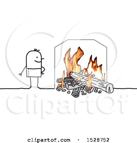 Clipart of a Stick Man Standing by a Fireplace - Royalty Free Vector Illustration by NL shop