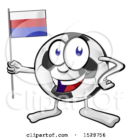 Clipart of a Soccer Ball Mascot Character Holding a Russian Flag - Royalty Free Vector Illustration by Domenico Condello