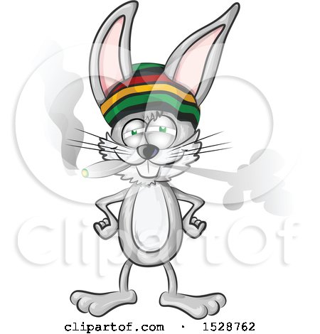 Clipart of a Jamaican Rasta Bunny Rabbit Smoking a Joint - Royalty Free Vector Illustration by Domenico Condello