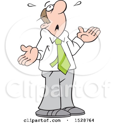 Clipart of a Cartoon White Business Man Looking up and Saying What Now - Royalty Free Vector Illustration by Johnny Sajem
