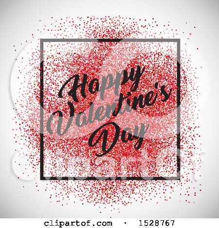 Clipart of a Happy Valentines Day Greeting in a Frame with Red Confetti, over a Shaded Background - Royalty Free Vector Illustration by KJ Pargeter