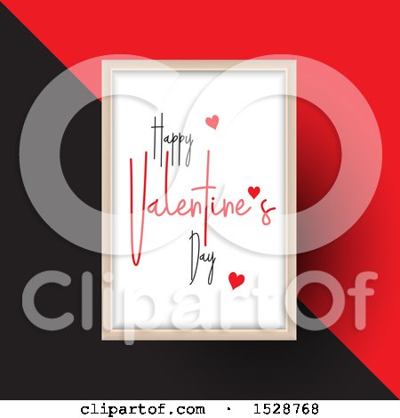 Clipart of a Happy Valentines Day Greeting with Hearts in a Frame over a Red and Black Background - Royalty Free Vector Illustration by KJ Pargeter