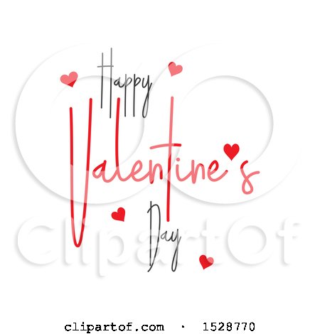 Clipart of a Happy Valentines Day Greeting with Hearts, on a White Background - Royalty Free Vector Illustration by KJ Pargeter