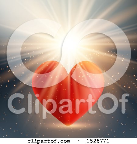 Clipart of a Red Valentine Love Heart and a Burst of Light - Royalty Free Vector Illustration by KJ Pargeter