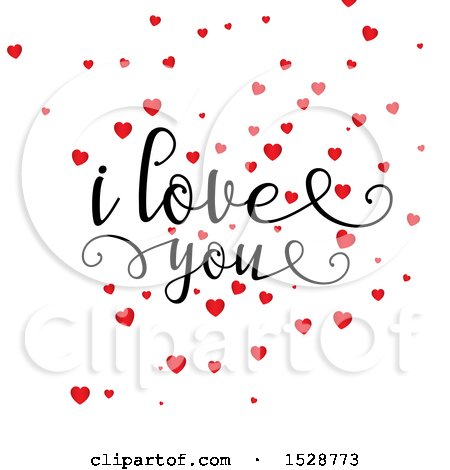 Clipart of I Love You Text with Red Valentines Day Hearts on a White Background - Royalty Free Vector Illustration by KJ Pargeter