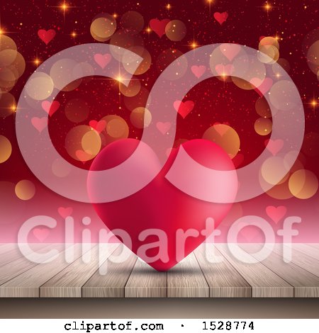 Clipart of a Red Valentine Love Heart on a 3d Wood Surface - Royalty Free Vector Illustration by KJ Pargeter