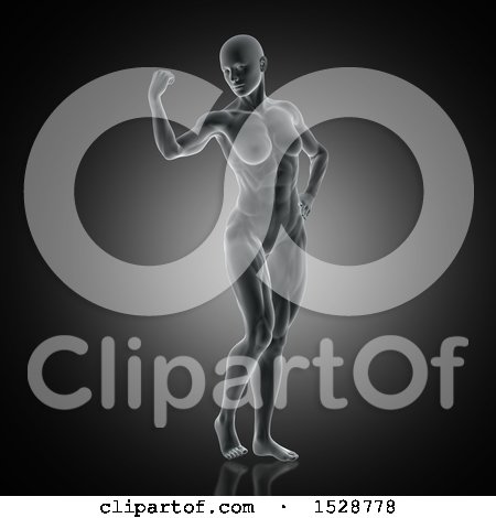 Clipart of a 3d Xray Woman with Visible Muscles, Flexing - Royalty Free Illustration by KJ Pargeter