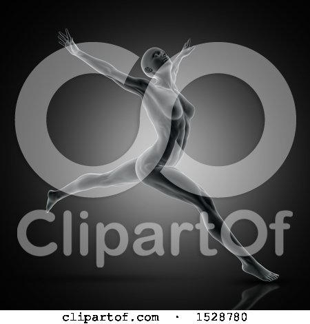 Clipart of a 3d Xray Woman with Visible Muscles, in a Jumping Pose - Royalty Free Illustration by KJ Pargeter