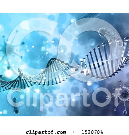 Clipart of a 3d Dna Strand, Virus and Cell Background - Royalty Free Illustration by KJ Pargeter
