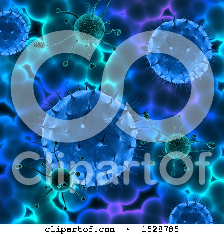 Clipart of a 3d Blue and Green Virus Background - Royalty Free Illustration by KJ Pargeter