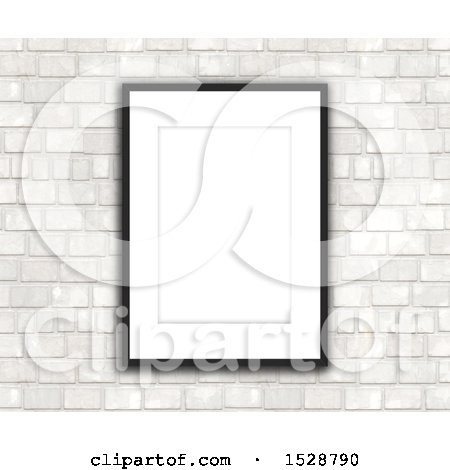 Clipart of a 3d Blank Picture Frame on a White Brick Wall - Royalty Free Illustration by KJ Pargeter