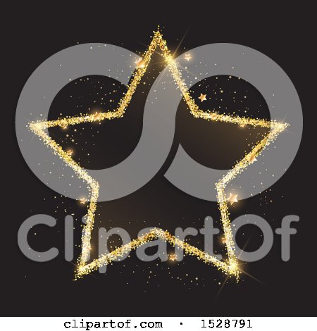 Clipart of a Gold Glitter Star Frame and Sparkles on Black - Royalty Free Vector Illustration by KJ Pargeter