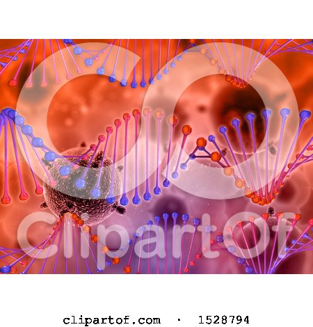 Clipart of a Dna Strand and 3d Virus Background - Royalty Free Illustration by KJ Pargeter
