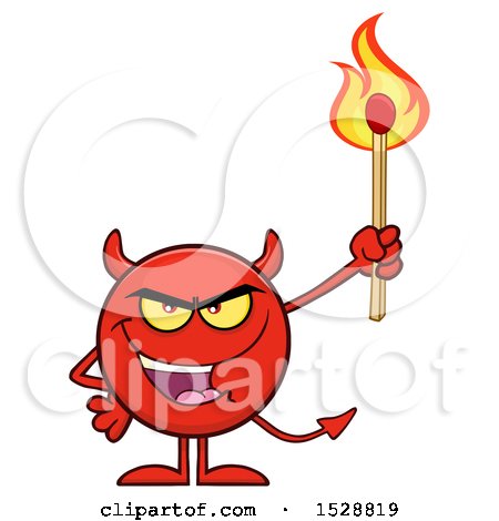 Clipart of a Round Red Devil Holding a Lit Match - Royalty Free Vector Illustration by Hit Toon