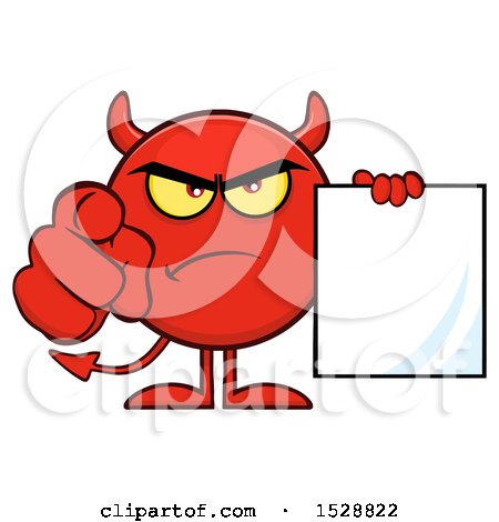Clipart of a Round Red Devil Holding a Document and Pointing at the Viewer - Royalty Free Vector Illustration by Hit Toon