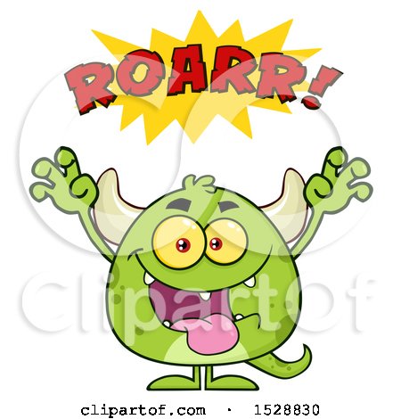 Clipart of a Short Green Monster Roaring in a Scare Pose - Royalty Free Vector Illustration by Hit Toon